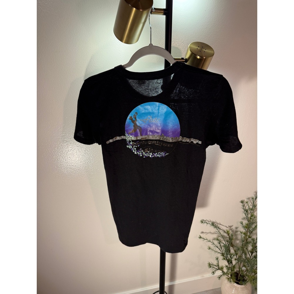 vintage music guitar Tee Black Small‎ USA unique faded flute graphic wierd t - Picture 4 of 5